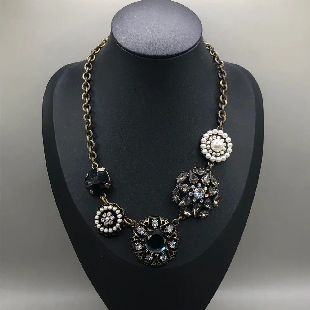 Lia Sophia Curio Chain Necklace + Victorian Style Cameo Bracelet Antiqued Brass.